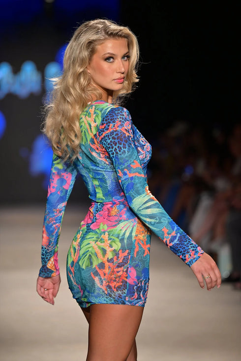 Luli Fama Tropical Siren Long Sleeve Mini Dress