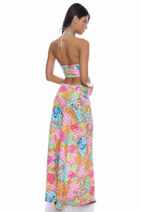 Luli Fama She's Cute Double Loop Bandeau Long Dress