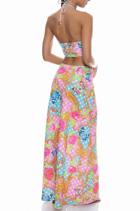 Luli Fama She's Cute Double Loop Bandeau Long Dress
