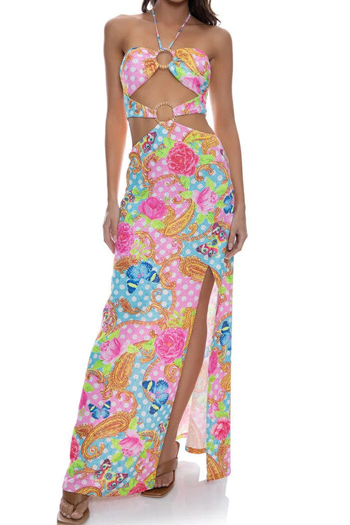 Luli Fama She's Cute Double Loop Bandeau Long Dress