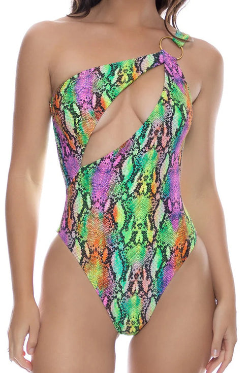 Luli Fama Electric Skin Asymmetrical Cut Out Ring Bodysuit