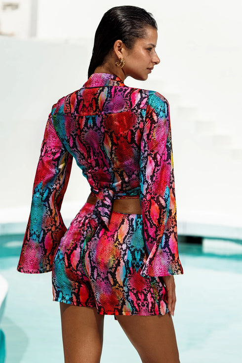 Luli Fama Electric Skin Cropped Tie Shirt