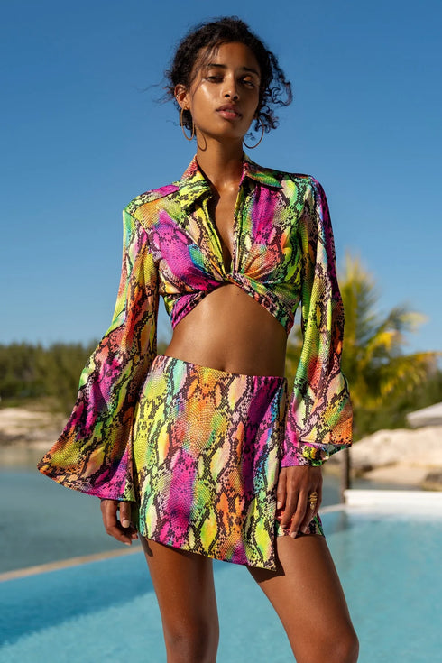 Luli Fama Electric Skin Cropped Tie Shirt