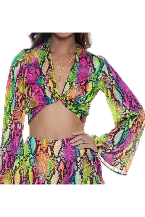 Luli Fama Electric Skin Cropped Tie Shirt