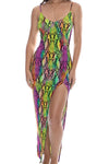 Luli Fama Electric Skin Fitted Side Slit Maxi Dress