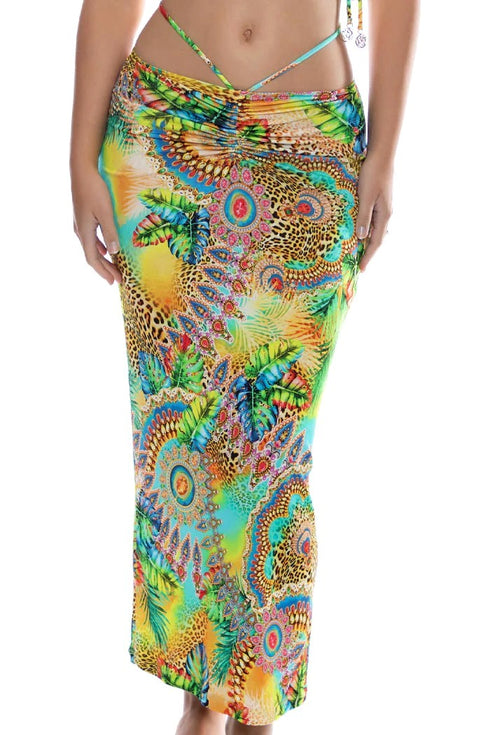Luli Fama Sun Stones Adjustable Shirred Maxi Skirt