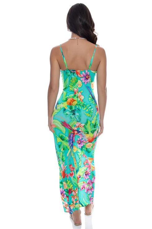 Luli Fama Carribean Fantasy Fitted Side Slit Maxi Dress