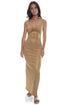 Luli Fama Golden Sunset Drawstring Peek A Boo Maxi Dress