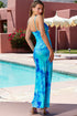 Luli Fama Aqua Dreams Plunge Long Dress