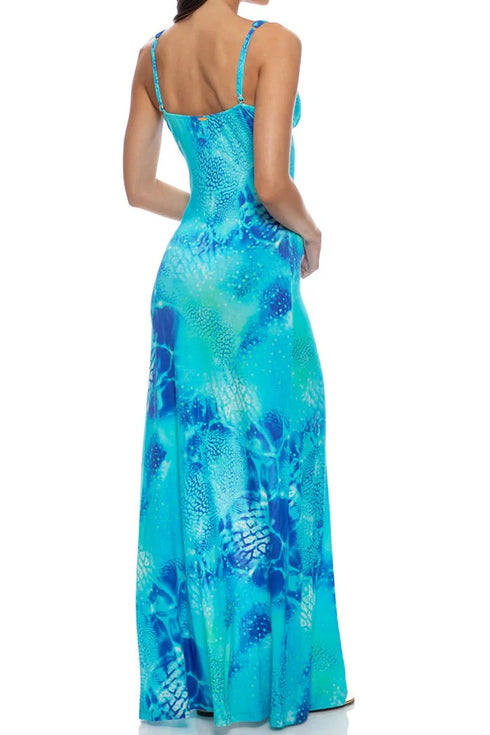 Luli Fama Aqua Dreams Plunge Long Dress