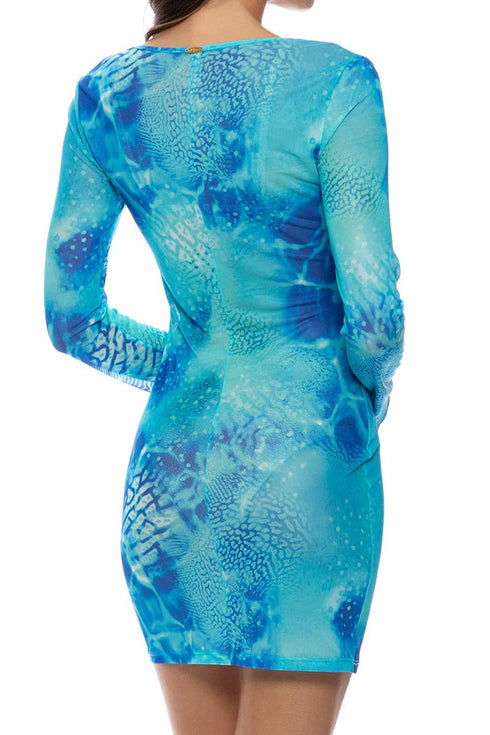 Luli Fama Aqua Dreams Long Sleeve Mini Dress