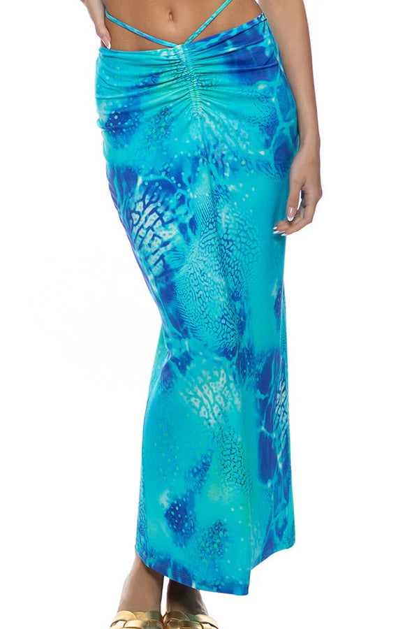 Luli Fama Aqua Dreams Adjustable Shirred Maxi Skirt