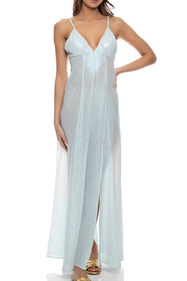 Luli Fama Celestial Tides Bralette Side Slit Maxi Dress