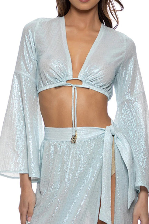 Luli Fama Celestial Tides Bell Sleeve Crop Top