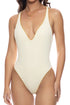 Luli Fama White Sands Luxe Stitch V-neck One Piece Bodysuit