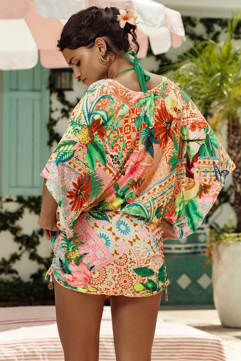 Luli Fama Opulent Eden Cabana V Neck Dress