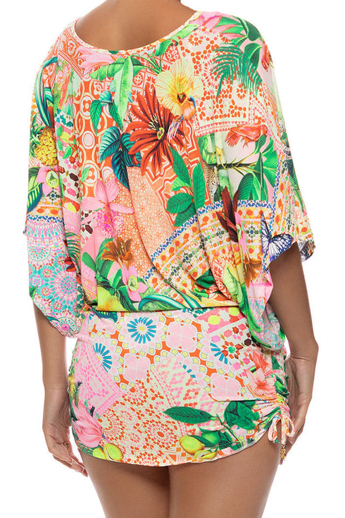 Luli Fama Opulent Eden Cabana V Neck Dress