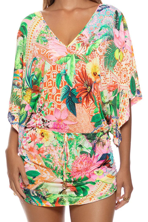 Luli Fama Opulent Eden Cabana V Neck Dress