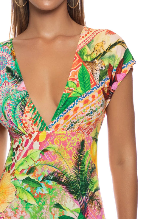 Luli Fama Opulent Eden Cap Sleeve Long Dress