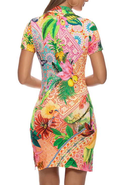 Luli Fama Opulent Eden Short Sleeve Blouse Dress