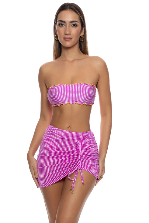 Luli Fama Paradise Check Scrunched Up Mini Skirt
