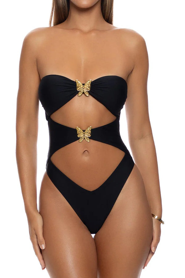 Luli Fama Gilded Butterfly Cut Out One Piece