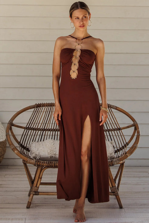Luli Fama Velvet Shores Halter Ring Long Dress