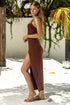 Luli Fama Velvet Shores Fitted Side Slit Maxi Dress
