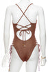 Luli Fama Toasted Glow Square Neck Laced Up One Piece