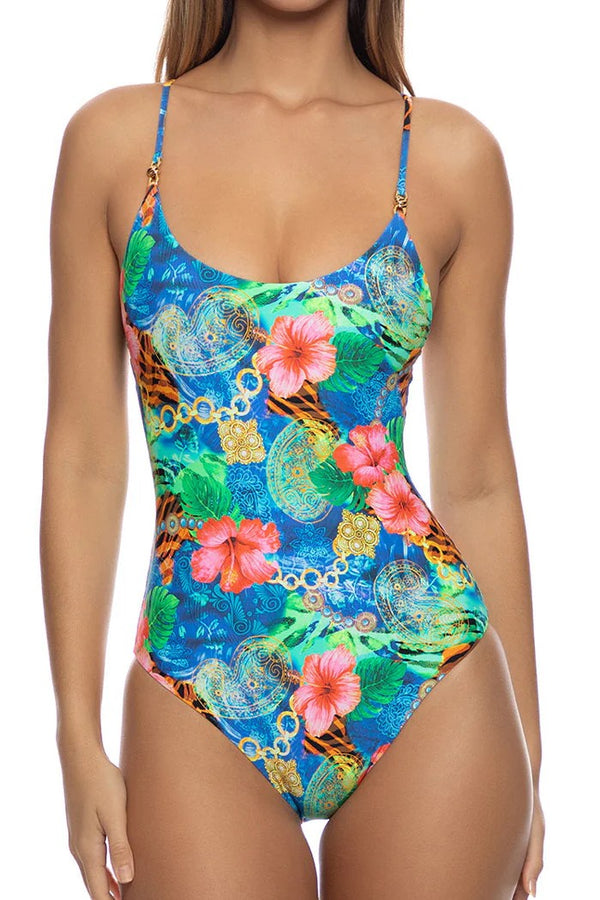 Luli Fama Jungle Reign Reversible Link Scoop Neck One Piece Fuller Coverage