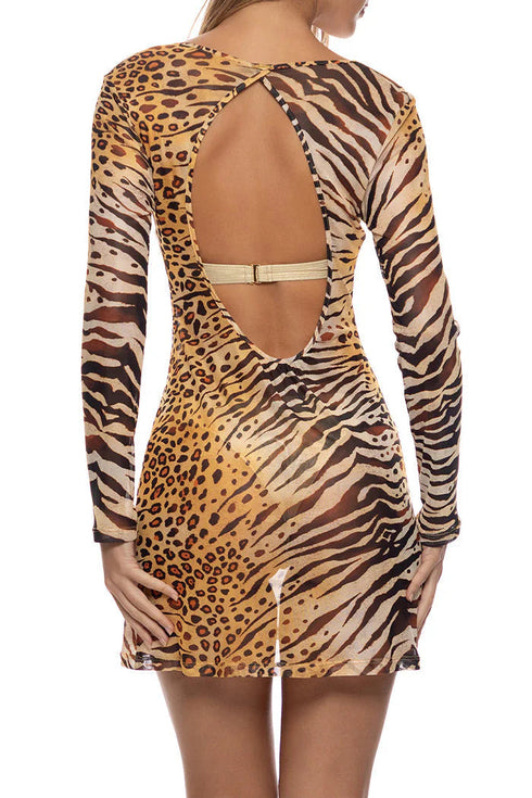 Luli Fama Tigressa Long Sleeve Short Dress