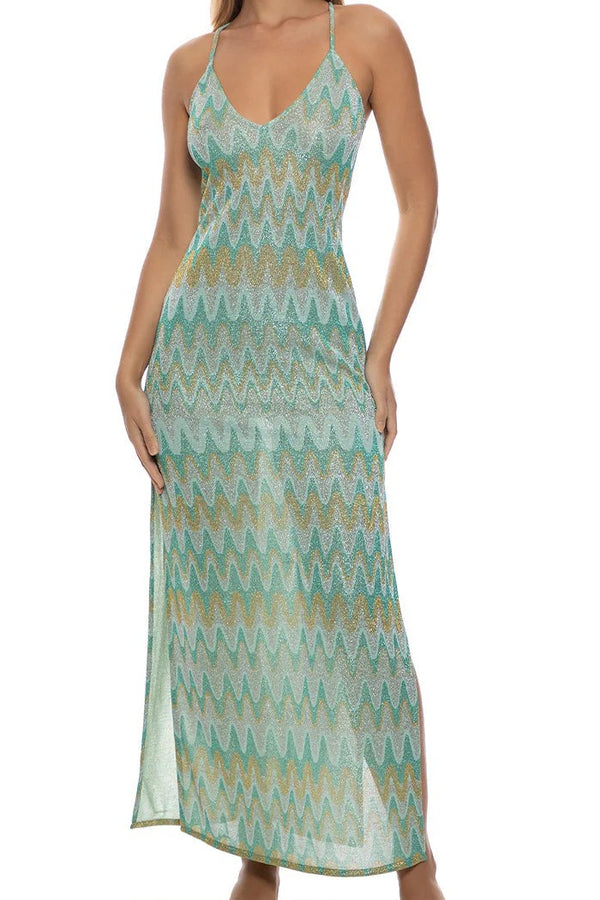 Luli Fama Lucid Waters Cross Back Long Dress