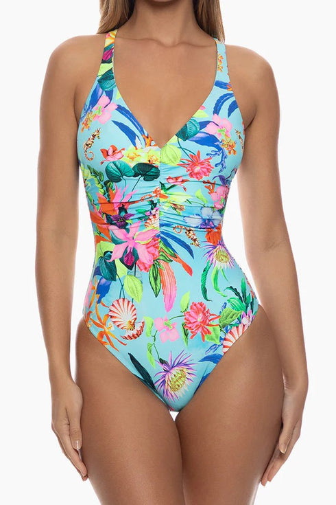 Luli Fama Ocean's Kiss Ruched Front One Piece