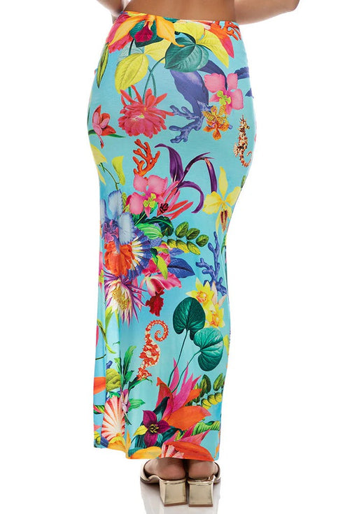 Luli Fama Ocean's Kiss Ruched Front Long Skirt