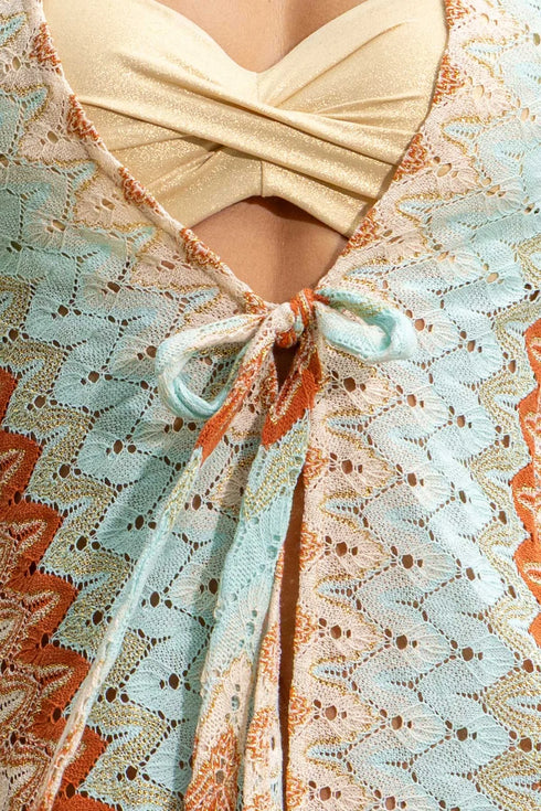 Luli Fama Zig Zag Flow V Neck Tie Cover Up