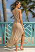 Luli Fama Golden Drift Deep V Long Dress