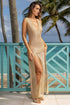 Luli Fama Golden Drift Deep V Long Dress