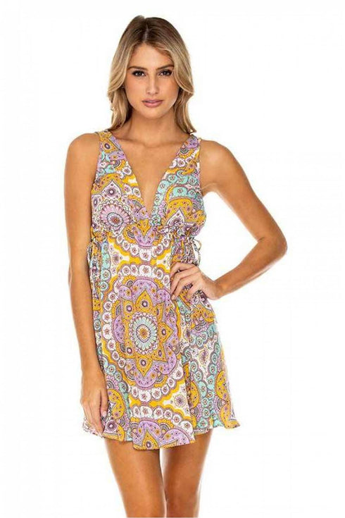 Luli Fama Alhambra Crystallized V Neck Short Dress