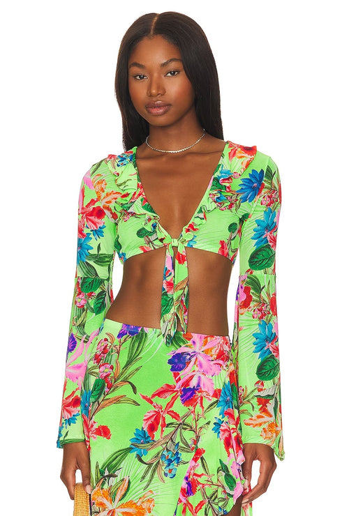 Luli Fama Luli Tropics Bell Sleeve Crop Top
