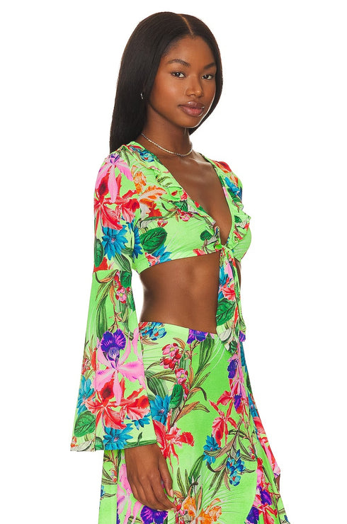 Luli Fama Luli Tropics Bell Sleeve Crop Top