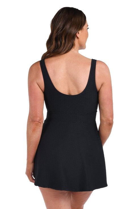 Maxine Of Hollywood Solid Textured Spa V Neck Swimdress