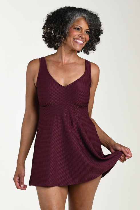 Maxine Of Hollywood Solid Textured Spa V Neck Swimdress