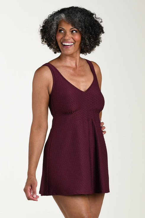 Maxine Of Hollywood Solid Textured Spa V Neck Swimdress