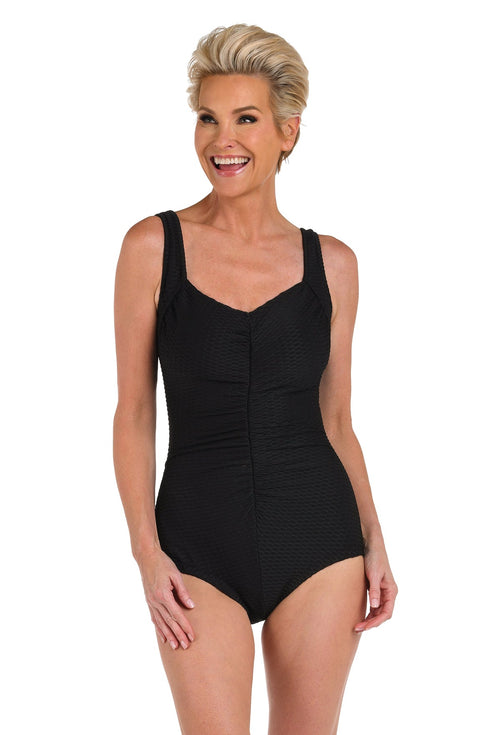 Maxine Of Hollywood Textured Spa Solids Girl Leg One Piece