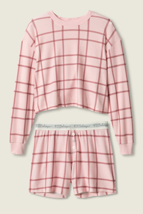 Pj Salvage Boyfriend Boxer Plaid Shorts Set
