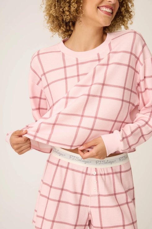 Pj Salvage Boyfriend Boxer Plaid Shorts Set