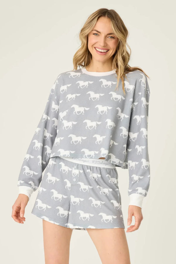 Pj Salvage Boyfriend Boxer Horse Print Shorts Set