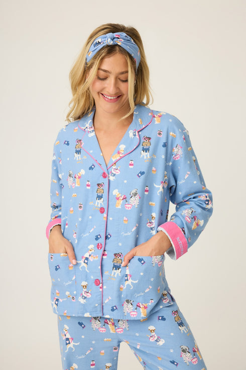 Pj Salvage Flannels Baked Woof Love Dog Print 3-Piece PJ Set