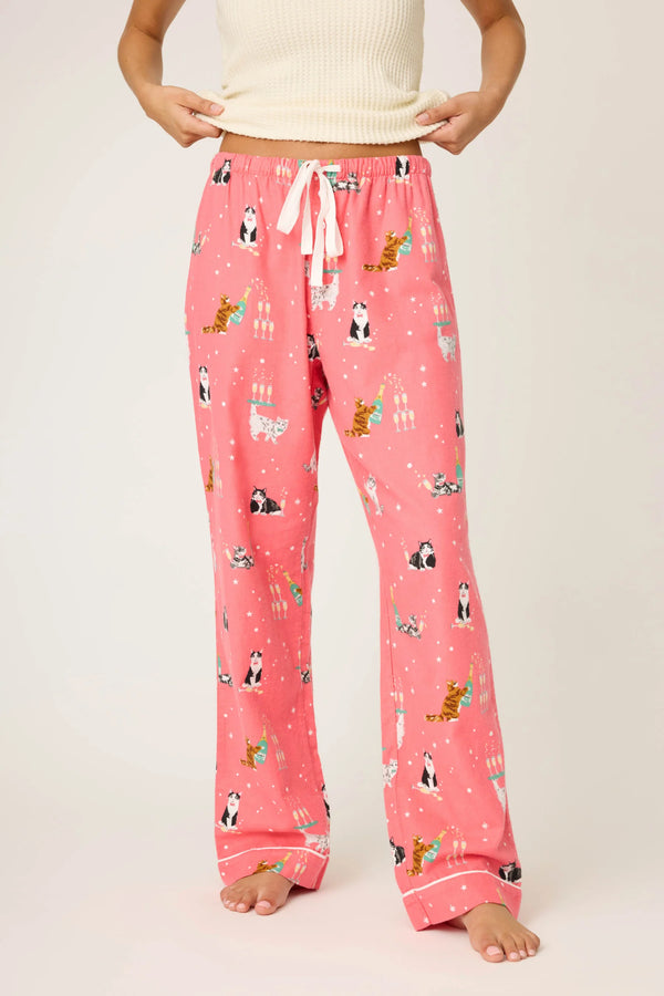 Pj Salvage Flannels Let's Get Fizzical Cat Print Pants