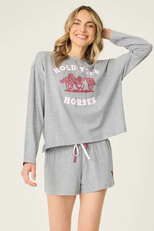 Pj Salvage Hold Your Horses Horse Print PJ Short Set